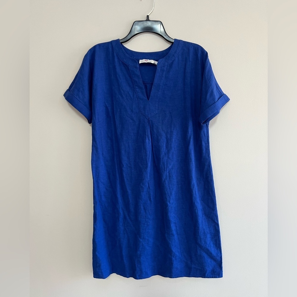 Vineyard Vines Linen Blend Dolman Short Sleeve Mini Shift Dress, Royal Blue, 4